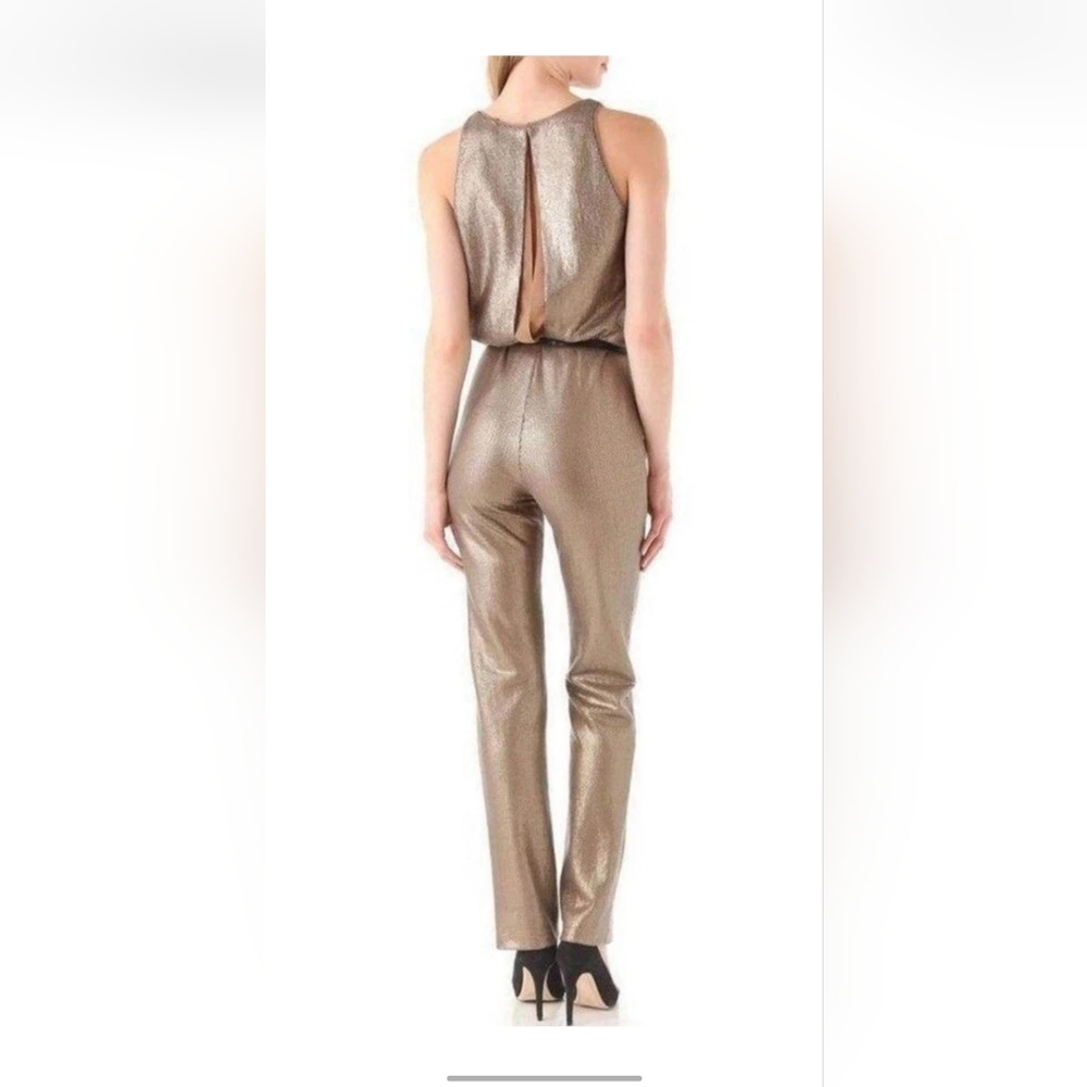 BCBGMAXAZRIA Shimmering Gold Sequin Jumpsuit– Size XS. Y2k